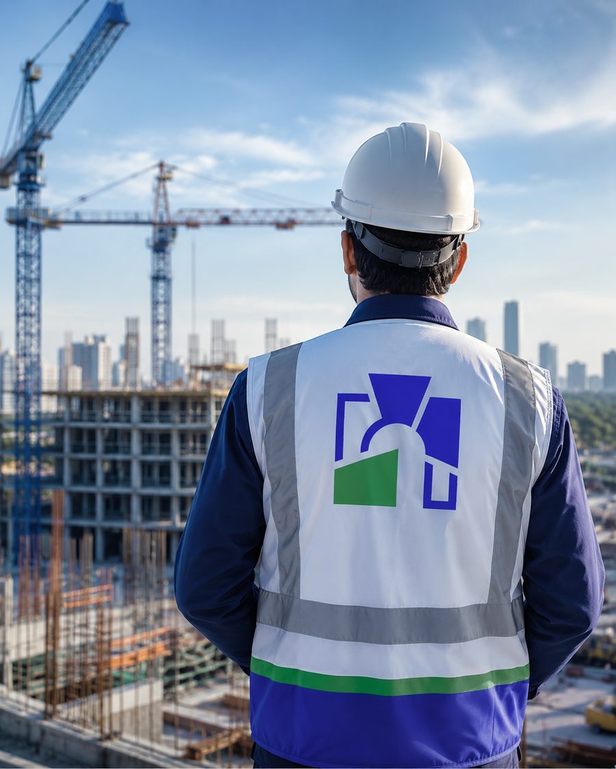 مهندس بزي شركة مدى الأبنية يتابع أعمال موقع إنشائي